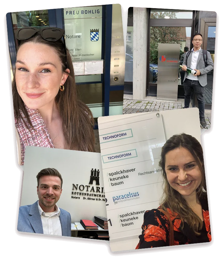 Collage: Teilnehmerinnen und Teilnehmer des Mrs. Property Mentorings vor Notariaten